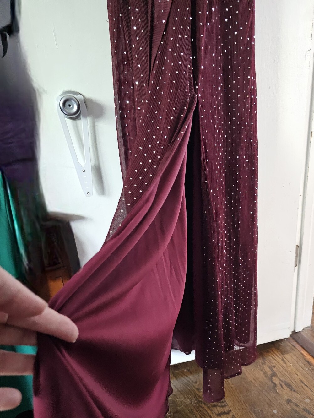 BALTIC BORN "Grace" Sparkle Sequined  Faux Wrap Dress In Mulberry - Size XL